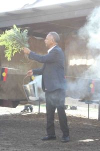 Rod Garlett performing the Aboriginal Smoking Ceremony at the opening of the John Masters Bird Hide