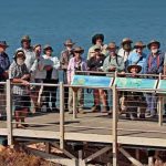 TNAT members on excursion at Shark Bay- standing on a jetty with the ocean behind them.