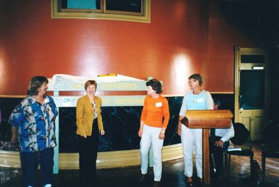 The opening of Mavis Jefferys Reserve in 2001. Minister for the Environment, Dr Judy Edwards (2nd left) with Mavis Jefferys' daughters: Pat Langford, Elizabeth Jefferys, Robin Allen and Carrie Leitch. Courtesy of Toodyay Herald photo collection (Toodyay Historical Society).